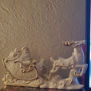 Mikasa White and Gold Santa Sleigh Figurine